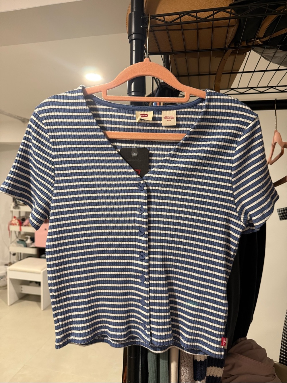 Levi's Blue and White Striped Button-Front Knit Top